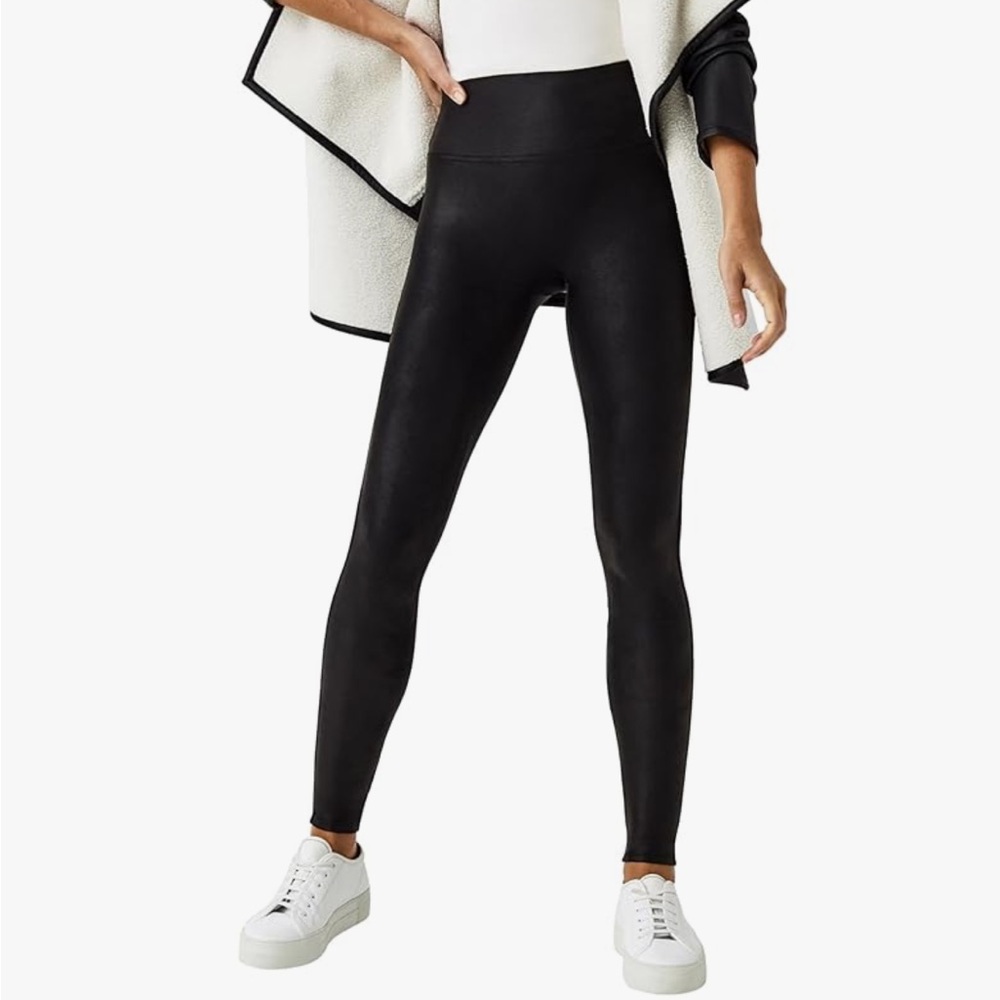 Spanx Faux Leather Fleece Lined Leggings size Small Black